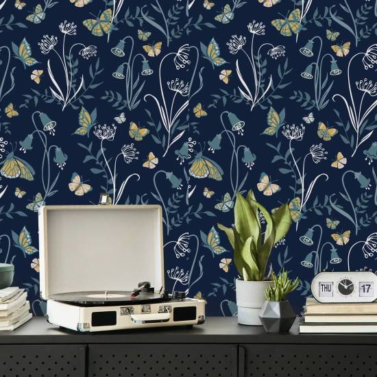 Atardecer en el jardín de mariposas Papel pintado floral