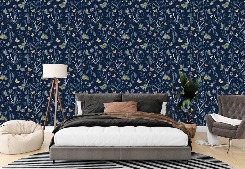 Butterfly Garden Dusk Floral Wallpaper