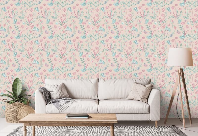 Butterfly Garden Blush Papel de parede borboleta