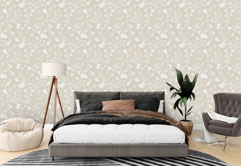 Butterfly Garden Neutral Floral Wallpaper