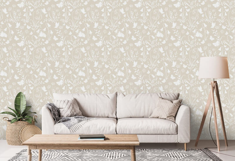 Butterfly Garden Neutral Floral Wallpaper