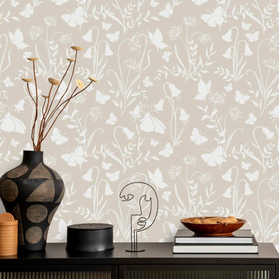 Butterfly Garden Neutral Papel pintado floral