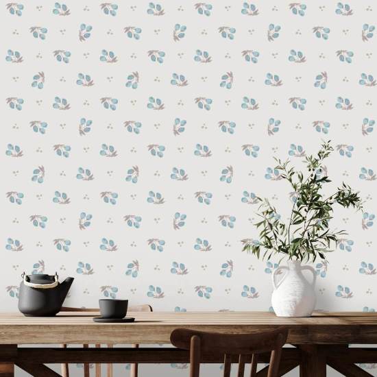 Cherries Blue Kitchen Wallpaper