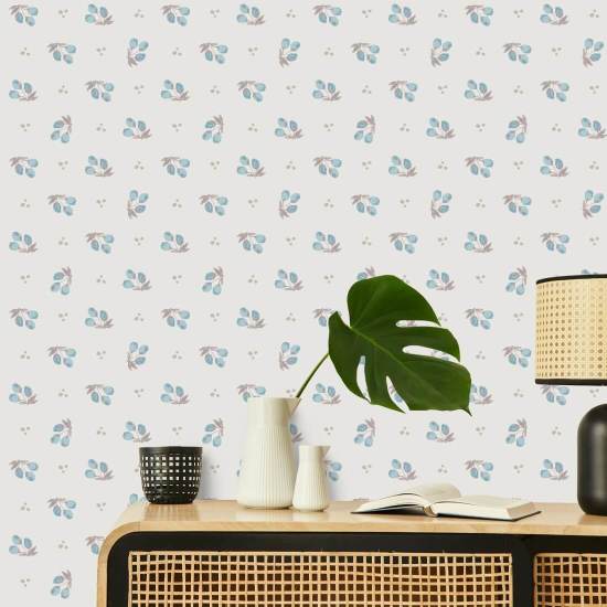 Cherries Blue Kitchen Wallpaper