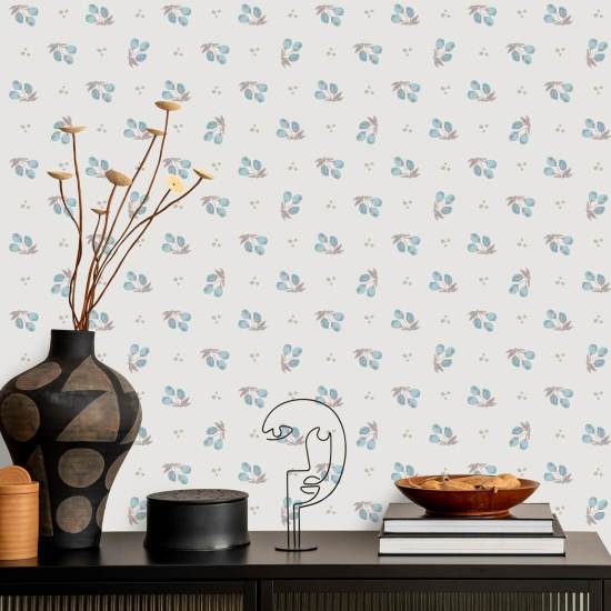 Cherries Blue Kitchen Wallpaper