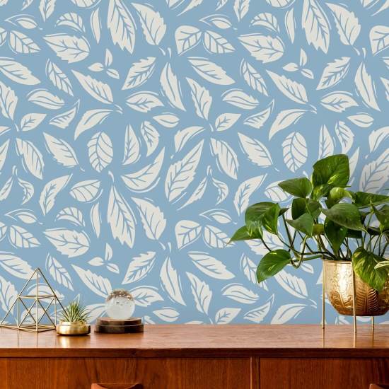 Falling Leaves Blue Leaf Wallpaper