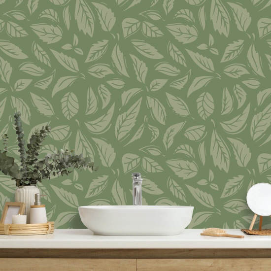 Falling Leaves Green Papier peint Green Leaf