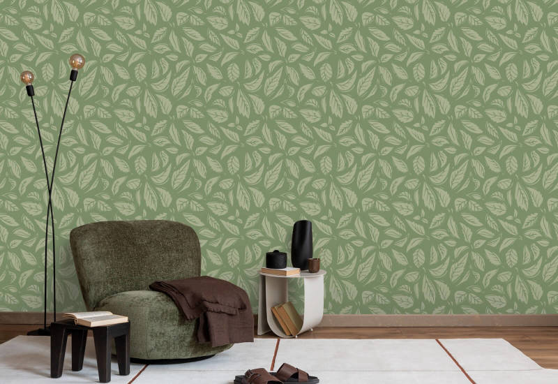 Falling Leaves Green Papier peint Green Leaf