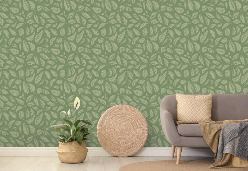 Falling Leaves Groen Blad behang