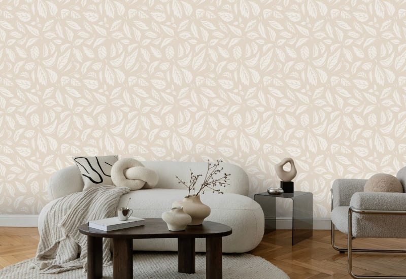 Foglie cadenti Beige Carta da parati Leaf