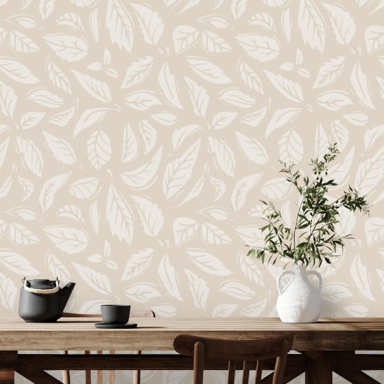 Foglie cadenti Beige Carta da parati Leaf