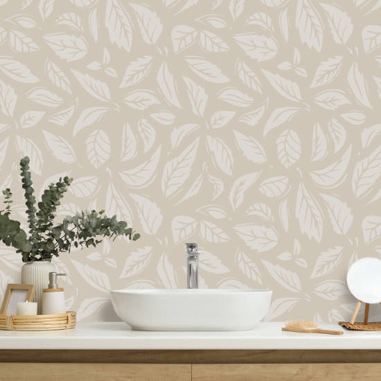 Falling Leaves Beige Leaf Wallpaper