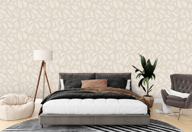 Falling Leaves Beige Leaf Wallpaper