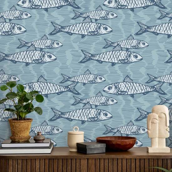 Fischschule Blau Fisch-Tapete