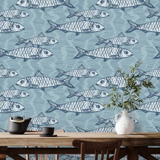 School of Fish Blue Fisk Bakgrunn