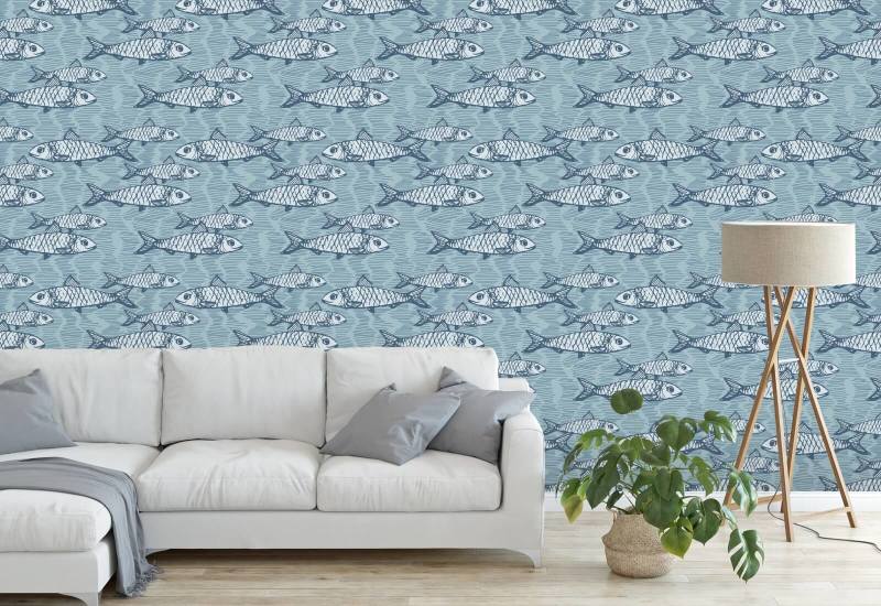 School of Fish blauw Visbehang