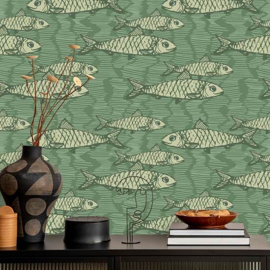 École de Fish Green Papier peint Fish