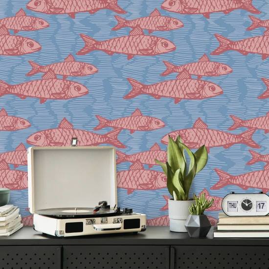 Fischschwarm Rosa Tier-Tapete