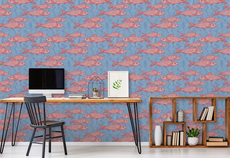 School of Fish Pink Papier peint animalier