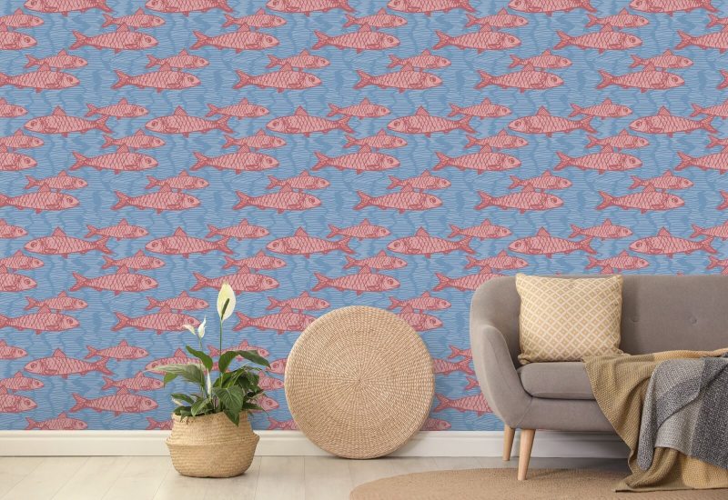 School of Fish Pink Carta da parati con animali