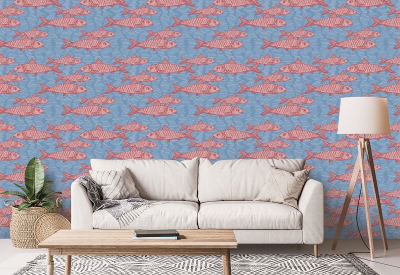 School of Fish Pink Papier peint animalier