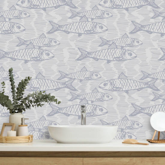 Fischschule Weiß Fisch-Tapete