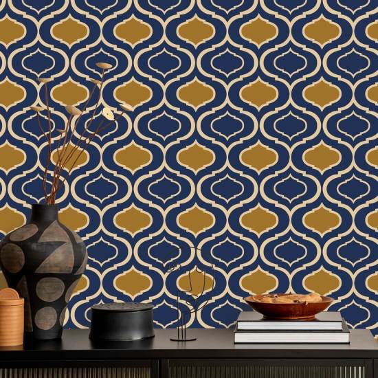 Einfaches Ogee Gold Retro-Tapete 