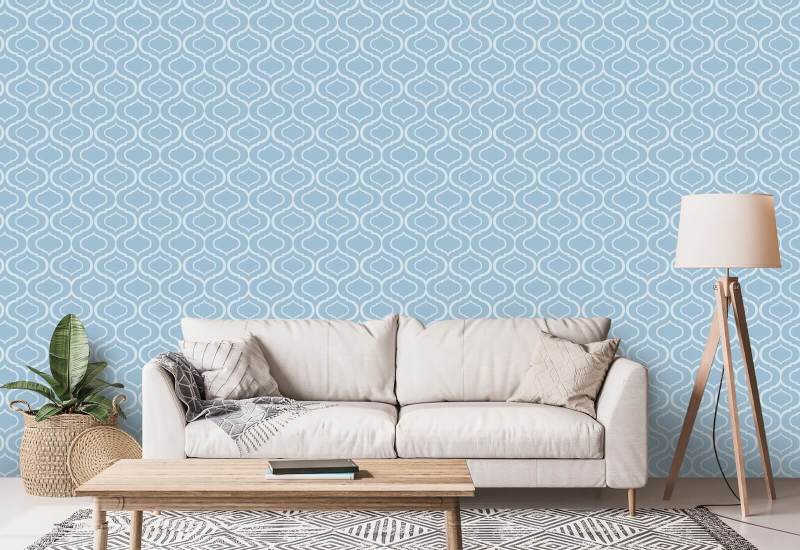 Simple Ogee Blue Retro Wallpaper 