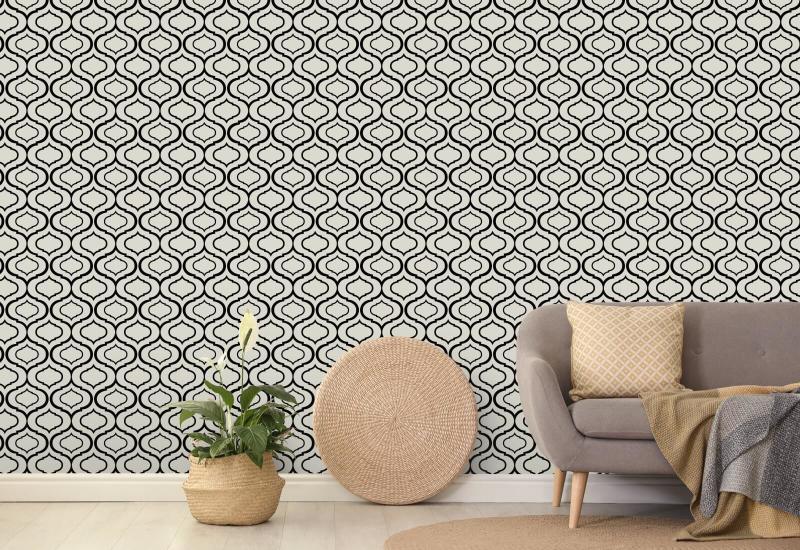Simple Ogee Monochrome Pattern Wallpaper