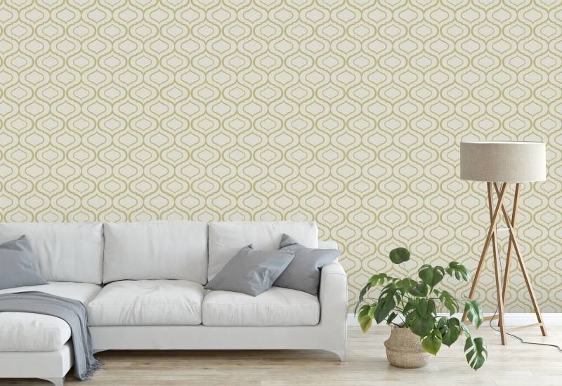 Simple Ogee Neutral Retro Wallpaper 
