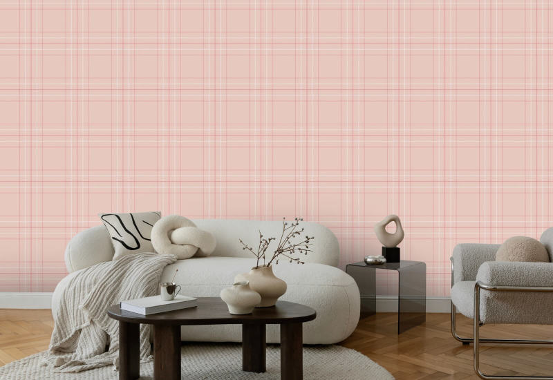 Tattersall Tartan IV Pink Plaid Wallpaper