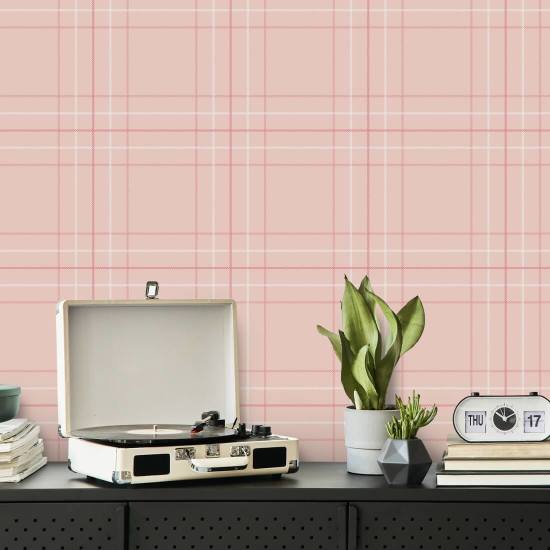 Tattersall Tartan IV Rosafarbene karierte Tapete