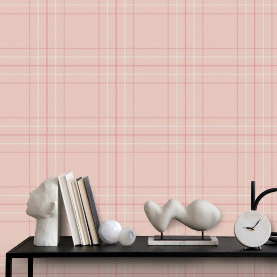 Tattersall Tartan IV Rosafarbene karierte Tapete