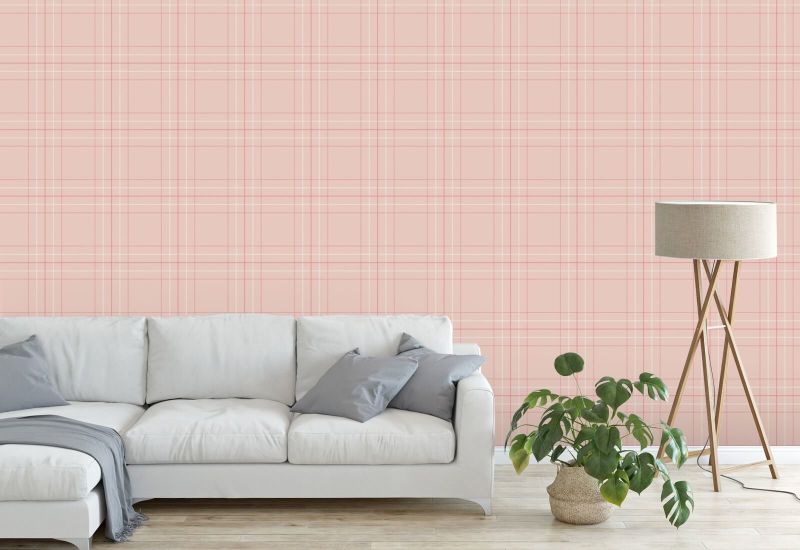Tattersall Tartan IV Rosafarbene karierte Tapete