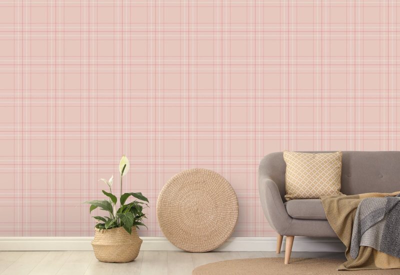 Tattersall Tartán IV Papel pintado rosa a cuadros