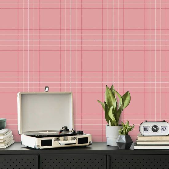 Tattersall Tartan V Carta da parati rosa