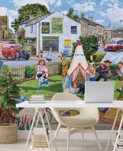 1960s childhood playing in the front garden wallpaper