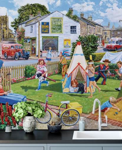 1960s childhood playing in the front garden wallpaper