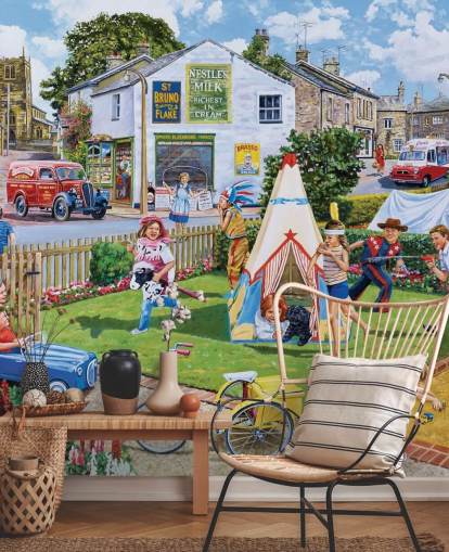 1960s childhood playing in the front garden wallpaper