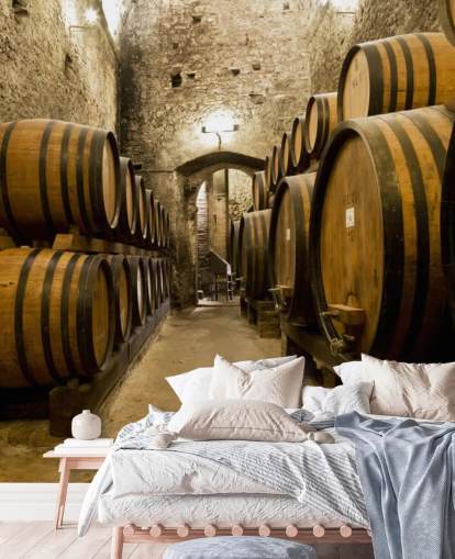 Papier Peint Fresque Barils de Vin dans l'ancienne Cave