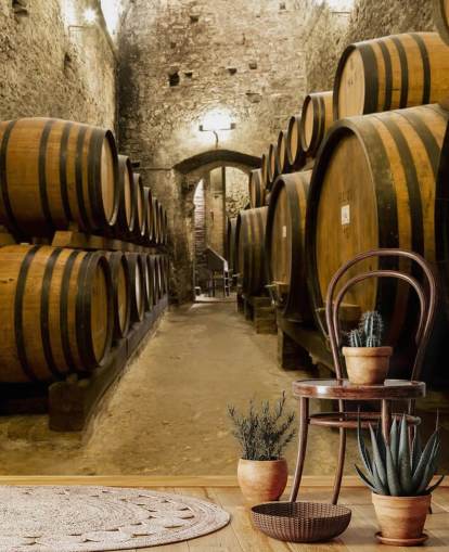 Papier Peint Fresque Barils de Vin dans l'ancienne Cave