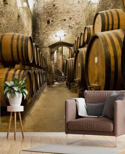 Papel pintado Barriles de vino en la antigua bodega