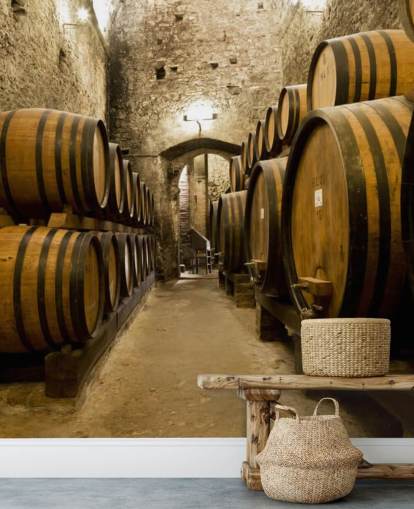 Papel pintado Barriles de vino en la antigua bodega