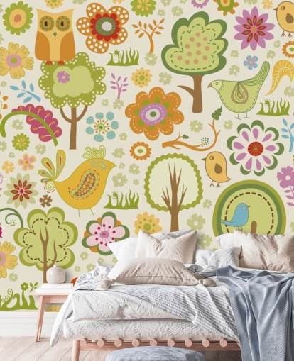 Papel pintado Lindos pájaros coloridos