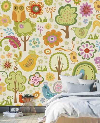 Papel de parede bonito dos pássaros coloridos