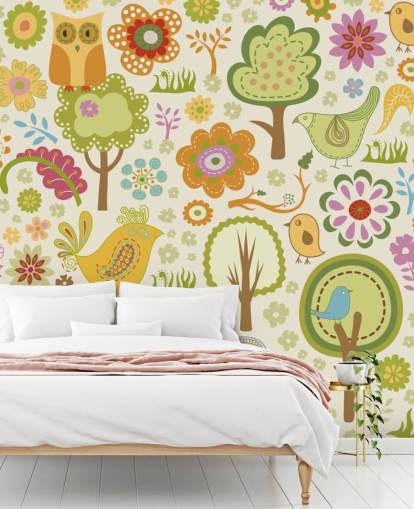 Papel pintado Lindos pájaros coloridos