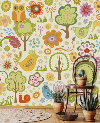 Papel de parede bonito dos pássaros coloridos