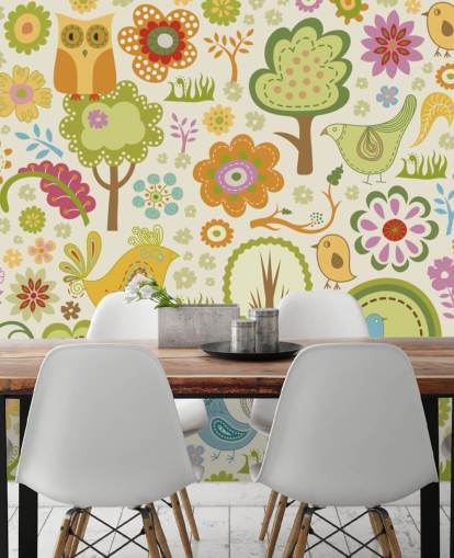 Papel pintado Lindos pájaros coloridos Papel pintado Lindos pájaros coloridos