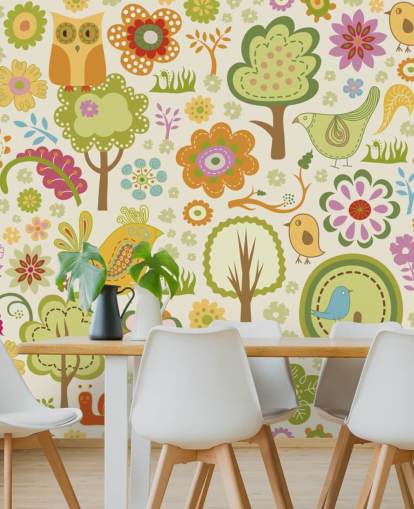 Papier peint mignon d'oiseaux colorés