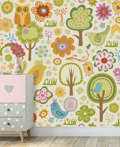 Papel de parede bonito dos pássaros coloridos